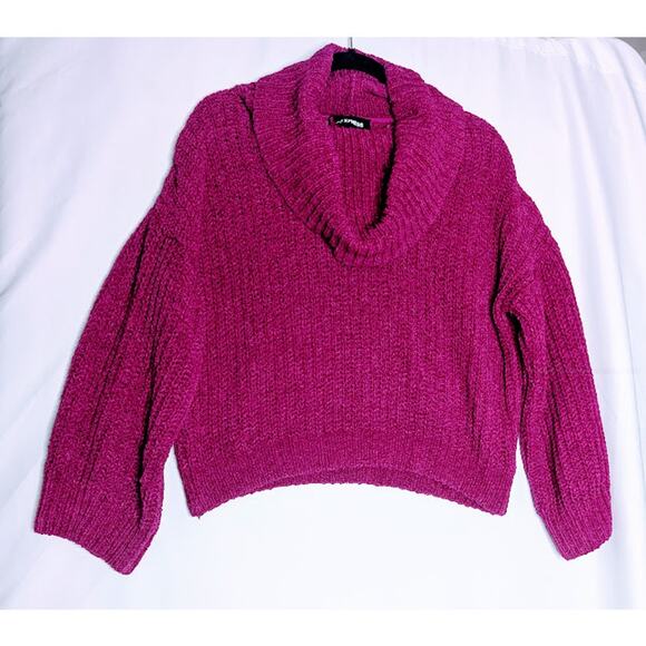 EXPRESS Fuschia Chenille cowlneck sweater small Cozycore Everyday Basic NWOT - Picture 1 of 7